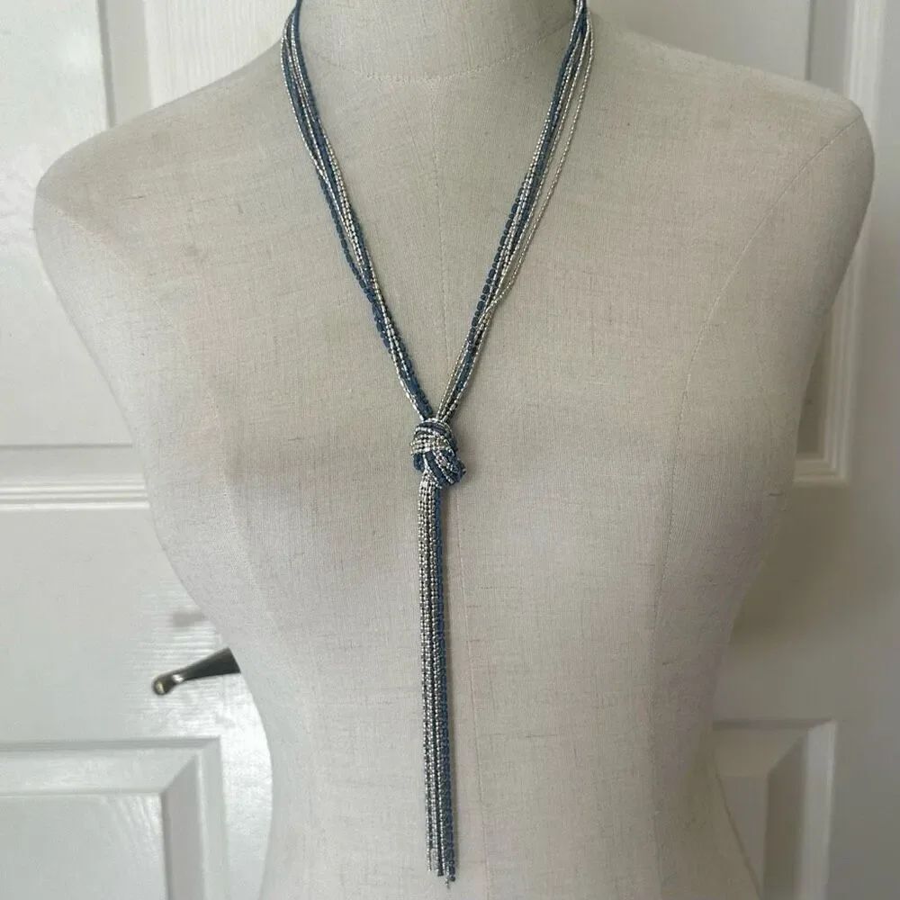 Blue and silver tone chain necklace
